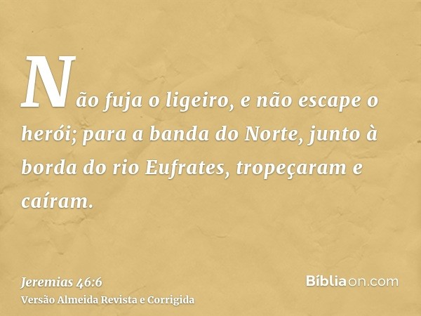 Não fuja o ligeiro, e não escape o herói; para a banda do Norte, junto à borda do rio Eufrates, tropeçaram e caíram.