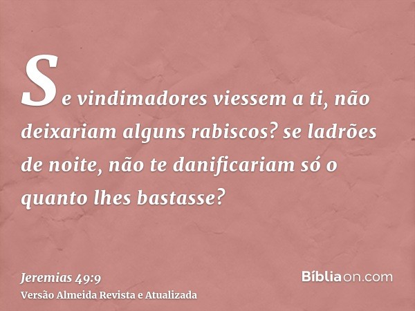 Se vindimadores viessem a ti, não deixariam alguns rabiscos? se ladrões de noite, não te danificariam só o quanto lhes bastasse?