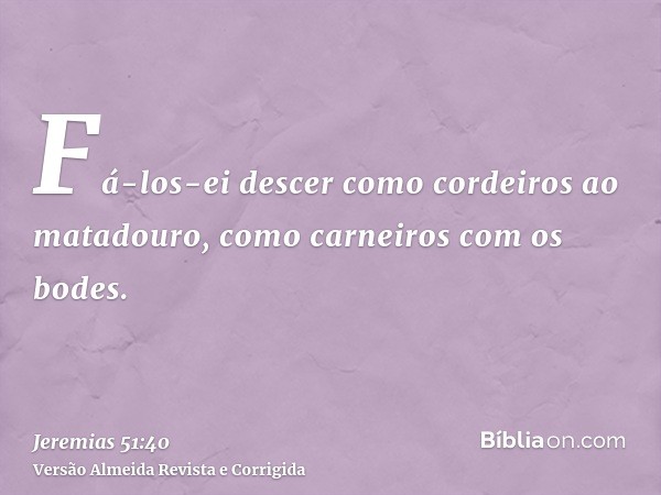 Fá-los-ei descer como cordeiros ao matadouro, como carneiros com os bodes.