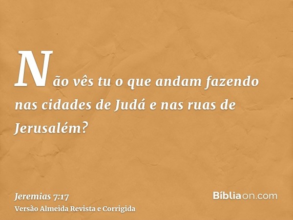 Não vês tu o que andam fazendo nas cidades de Judá e nas ruas de Jerusalém?