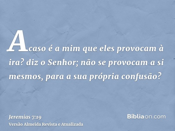 Acaso é a mim que eles provocam à ira? diz o Senhor; não se provocam a si mesmos, para a sua própria confusão?