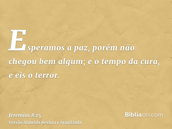 Esperamos a paz, porém não chegou bem algum; e o tempo da cura, e eis o terror.