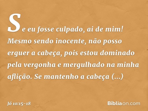 Se eu fosse culpado, ai de mim!
Mesmo sendo inocente,
não posso erguer a cabeça,
pois estou dominado pela vergonha
e mergulhado na minha aflição. Se mantenho a 