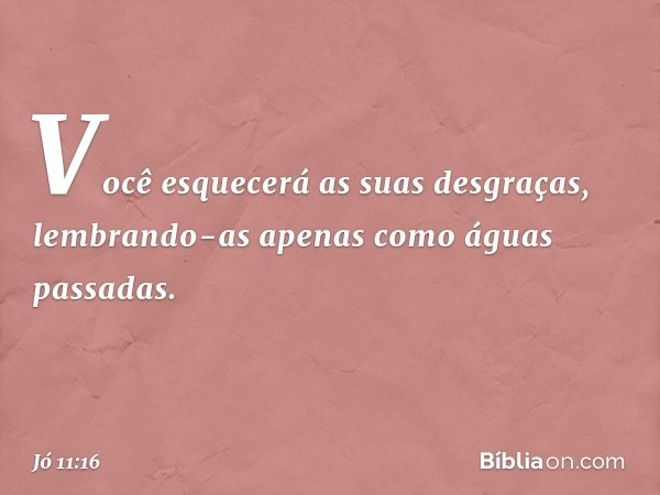 Você esquecerá as suas desgraças,
lembrando-as apenas
como águas passadas. -- Jó 11:16