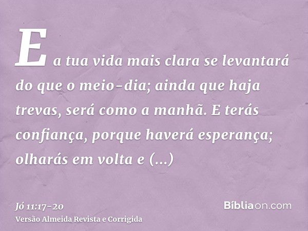 E a tua vida mais clara se levantará do que o meio-dia; ainda que haja trevas, será como a manhã.E terás confiança, porque haverá esperança; olharás em volta e 