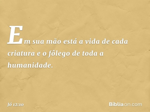 Em sua mão
está a vida de cada criatura
e o fôlego de toda a humanidade. -- Jó 12:10