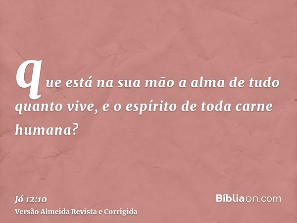 que está na sua mão a alma de tudo quanto vive, e o espírito de toda carne humana?