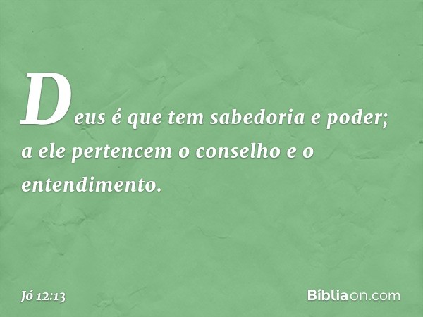 "Deus é que tem sabedoria e poder;
a ele pertencem o conselho
e o entendimento. -- Jó 12:13