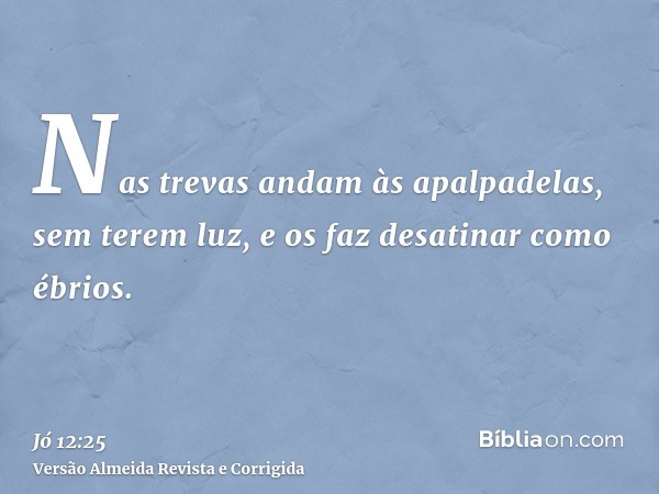 Nas trevas andam às apalpadelas, sem terem luz, e os faz desatinar como ébrios.