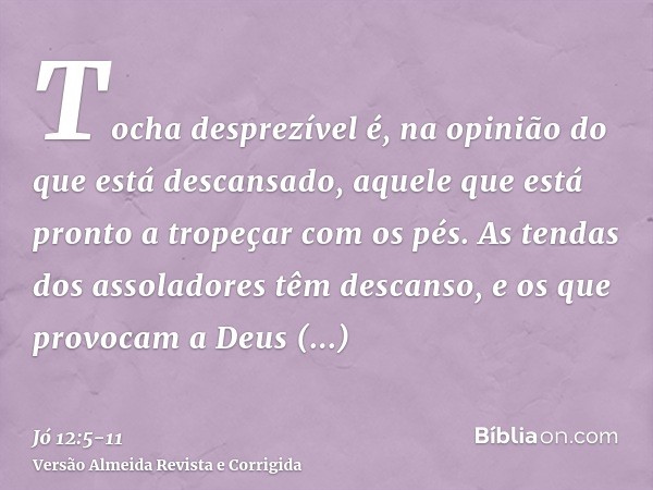 Tocha desprezível é, na opinião do que está descansado, aquele que está pronto a tropeçar com os pés.As tendas dos assoladores têm descanso, e os que provocam a