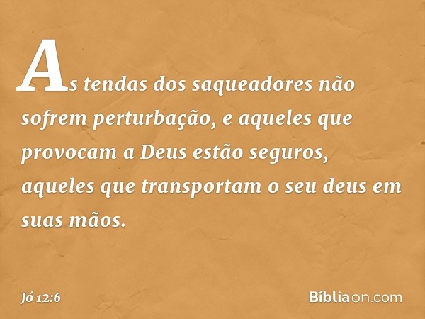 As tendas dos saqueadores
não sofrem perturbação,
e aqueles que provocam a Deus
estão seguros,
aqueles que transportam o seu deus
em suas mãos. -- Jó 12:6