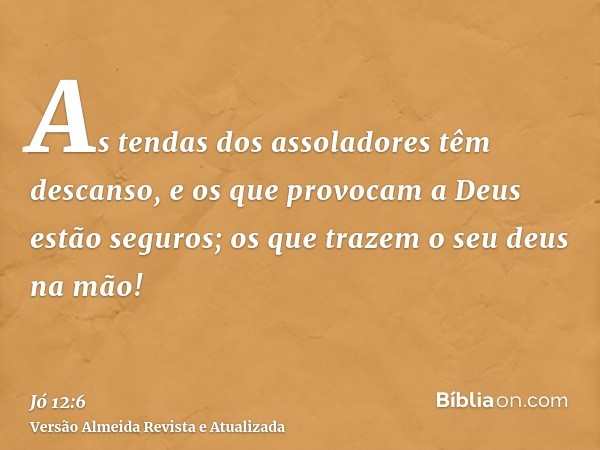 As tendas dos assoladores têm descanso, e os que provocam a Deus estão seguros; os que trazem o seu deus na mão!