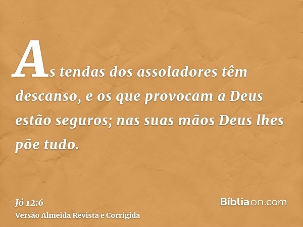 As tendas dos assoladores têm descanso, e os que provocam a Deus estão seguros; nas suas mãos Deus lhes põe tudo.
