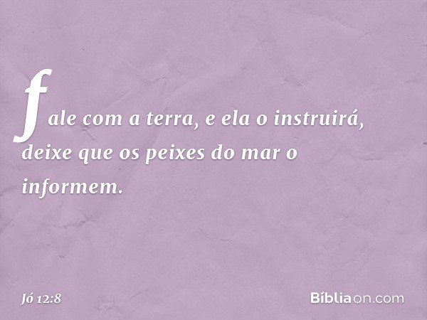 fale com a terra, e ela o instruirá,
deixe que os peixes do mar
o informem. -- Jó 12:8