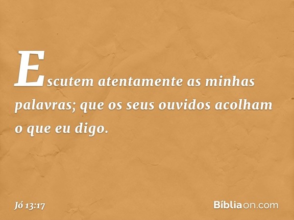 Escutem atentamente
as minhas palavras;
que os seus ouvidos
acolham o que eu digo. -- Jó 13:17