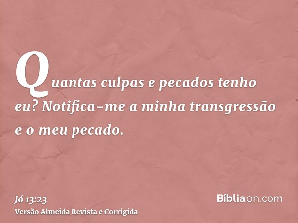 Quantas culpas e pecados tenho eu? Notifica-me a minha transgressão e o meu pecado.