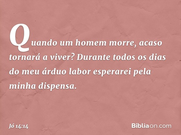 Quando um homem morre,
acaso tornará a viver?
Durante todos os dias
do meu árduo labor
esperarei pela minha dispensa. -- Jó 14:14