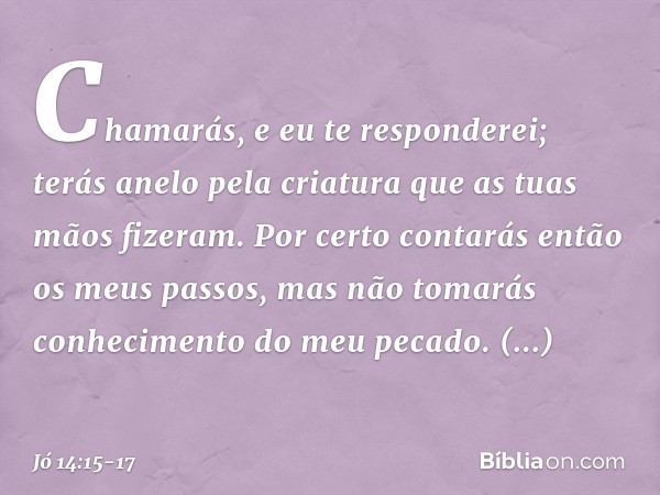 Chamarás, e eu te responderei;
terás anelo pela criatura
que as tuas mãos fizeram. Por certo contarás então
os meus passos,
mas não tomarás conhecimento
do meu