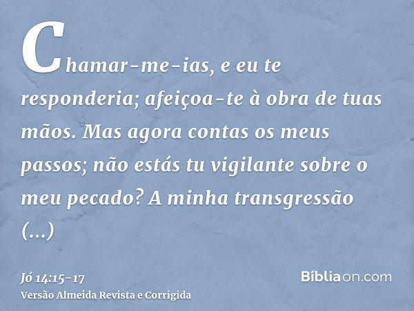 Chamar-me-ias, e eu te responderia; afeiçoa-te à obra de tuas mãos.Mas agora contas os meus passos; não estás tu vigilante sobre o meu pecado?A minha transgress