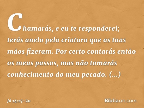 Chamarás, e eu te responderei;
terás anelo pela criatura
que as tuas mãos fizeram. Por certo contarás então
os meus passos,
mas não tomarás conhecimento
do meu 