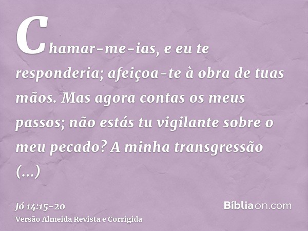 Chamar-me-ias, e eu te responderia; afeiçoa-te à obra de tuas mãos.Mas agora contas os meus passos; não estás tu vigilante sobre o meu pecado?A minha transgress