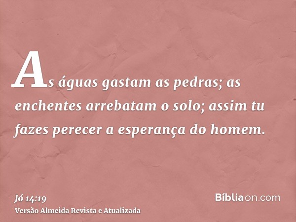 As águas gastam as pedras; as enchentes arrebatam o solo; assim tu fazes perecer a esperança do homem.