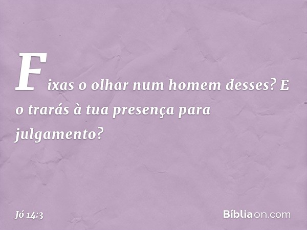 Fixas o olhar num homem desses?
E o trarás à tua presença
para julgamento? -- Jó 14:3