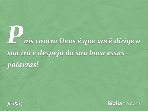 Pois contra Deus é que você
dirige a sua ira
e despeja da sua boca essas palavras! -- Jó 15:13