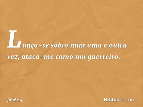 Lança-se sobre mim uma e outra vez;
ataca-me como um guerreiro. -- Jó 16:14