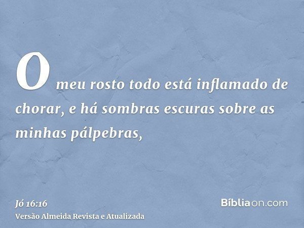 O meu rosto todo está inflamado de chorar, e há sombras escuras sobre as minhas pálpebras,