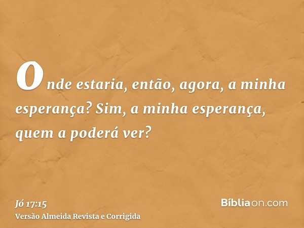 onde estaria, então, agora, a minha esperança? Sim, a minha esperança, quem a poderá ver?