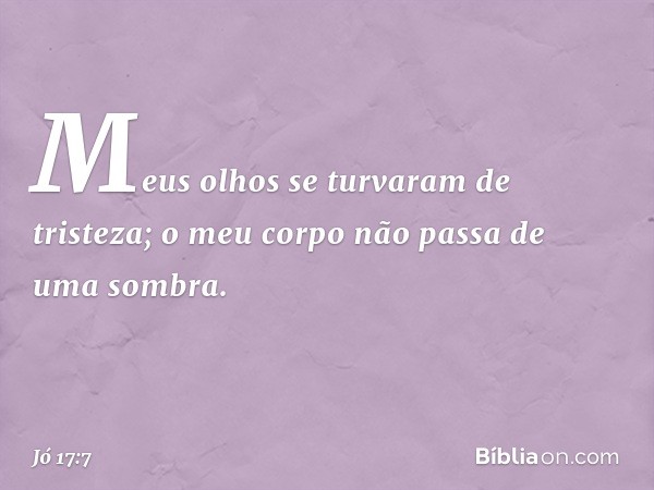 Meus olhos se turvaram de tristeza;
o meu corpo não passa
de uma sombra. -- Jó 17:7