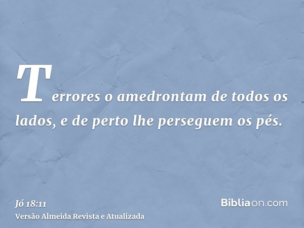 Terrores o amedrontam de todos os lados, e de perto lhe perseguem os pés.