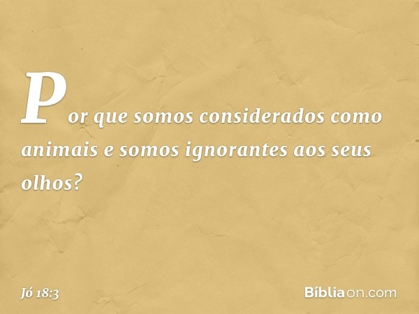 Por que somos considerados
como animais
e somos ignorantes aos seus olhos? -- Jó 18:3