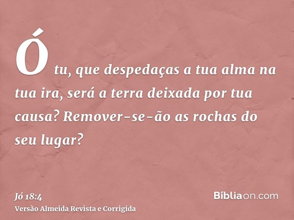 Ó tu, que despedaças a tua alma na tua ira, será a terra deixada por tua causa? Remover-se-ão as rochas do seu lugar?