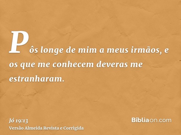 Pôs longe de mim a meus irmãos, e os que me conhecem deveras me estranharam.