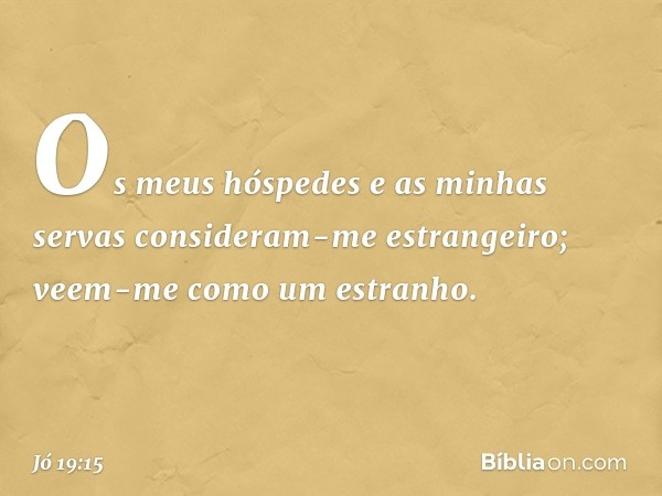 Os meus hóspedes
e as minhas servas
consideram-me estrangeiro;
veem-me como um estranho. -- Jó 19:15