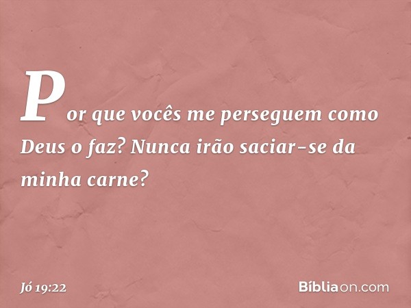 Por que vocês me perseguem
como Deus o faz?
Nunca irão saciar-se da minha carne? -- Jó 19:22