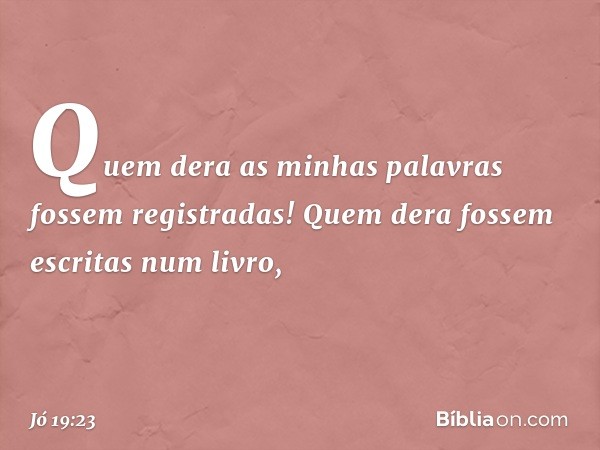 "Quem dera as minhas palavras
fossem registradas!
Quem dera fossem escritas num livro, -- Jó 19:23