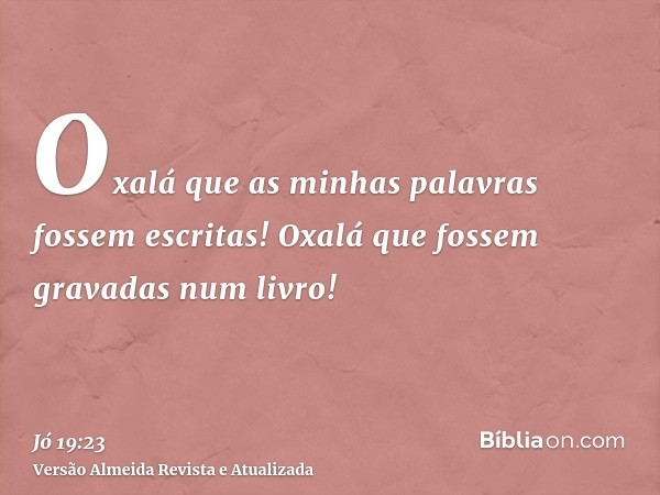 Oxalá que as minhas palavras fossem escritas! Oxalá que fossem gravadas num livro!