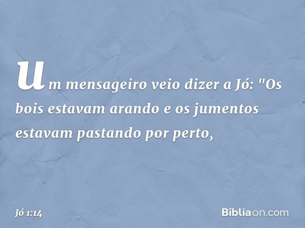 um mensa­geiro veio dizer a Jó: "Os bois estavam arando e os jumentos estavam pastando por perto, -- Jó 1:14