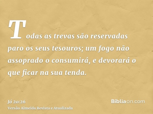 Todas as trevas são reservadas paro os seus tesouros; um fogo não assoprado o consumirá, e devorará o que ficar na sua tenda.