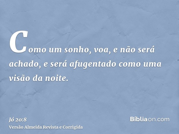 Como um sonho, voa, e não será achado, e será afugentado como uma visão da noite.