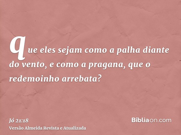 que eles sejam como a palha diante do vento, e como a pragana, que o redemoinho arrebata?