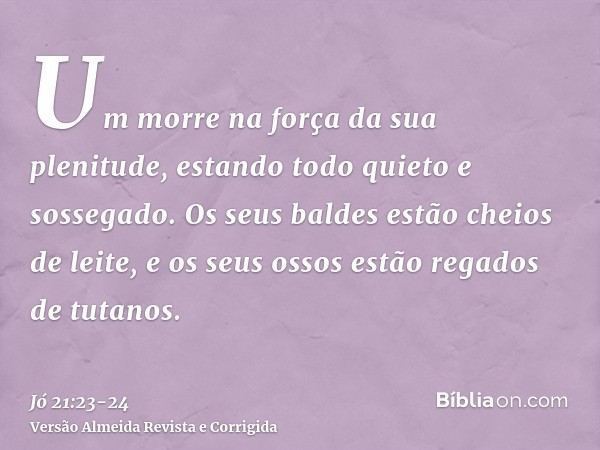 Um morre na força da sua plenitude, estando todo quieto e sossegado.Os seus baldes estão cheios de leite, e os seus ossos estão regados de tutanos.