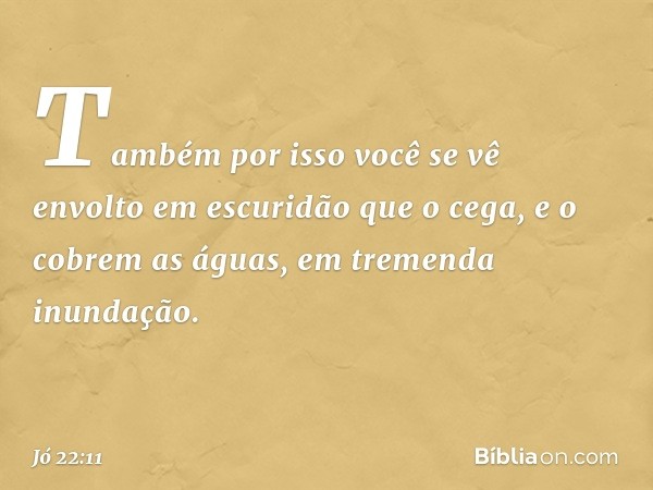 Também por isso você se vê envolto
em escuridão que o cega,
e o cobrem as águas,
em tremenda inundação. -- Jó 22:11