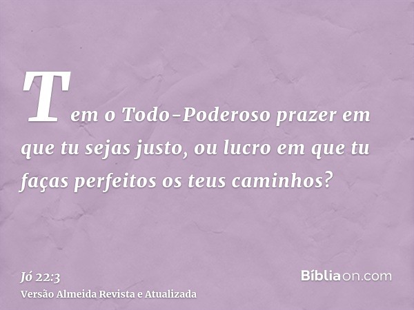 Tem o Todo-Poderoso prazer em que tu sejas justo, ou lucro em que tu faças perfeitos os teus caminhos?