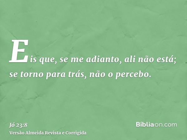 Eis que, se me adianto, ali não está; se torno para trás, não o percebo.