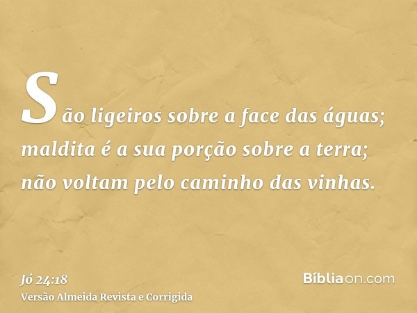 São ligeiros sobre a face das águas; maldita é a sua porção sobre a terra; não voltam pelo caminho das vinhas.