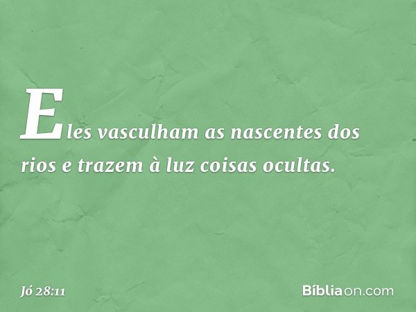 Eles vasculham as nascentes
dos rios
e trazem à luz coisas ocultas. -- Jó 28:11